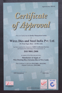 ISO 9001:2000 company wirex dies and steel india private ltd.